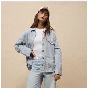 American Eagle Women’s Corduroy Shirt Jacket Blue Shacket Size M